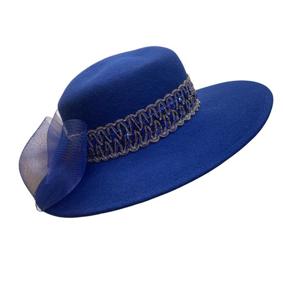 Glory II Womens Blue Wool Dress Hat With Decorative Band & Mesh Bow main image 8